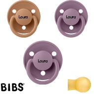 Bibs de LUX Schnuller mit Namen, Rund, Latex, Gr. 2, (2 Mauve, 1 Earth), 3'er Pack